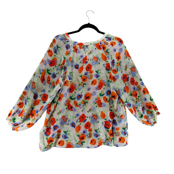 L Joie McKenna Silk Blouse Floral Orange Blue Cream White Bracelet 3/4 Sleeve - Picture 3 of 11